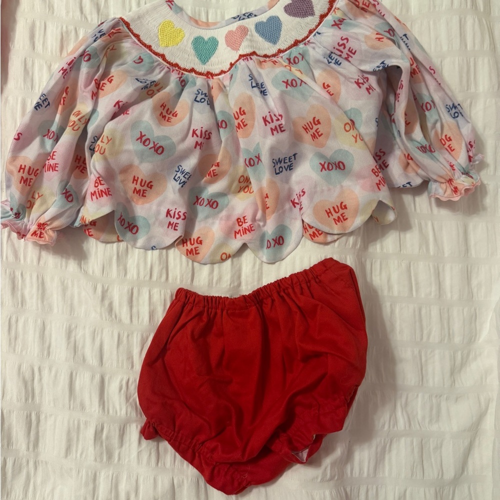 Candy Heart Print Kids Top and Red Bottom Set